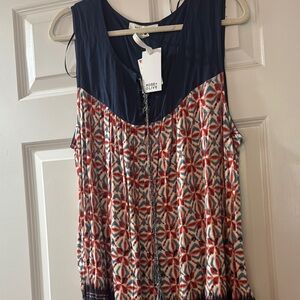 Rose & Olive Women's Geometric Navy and Red Tank Top